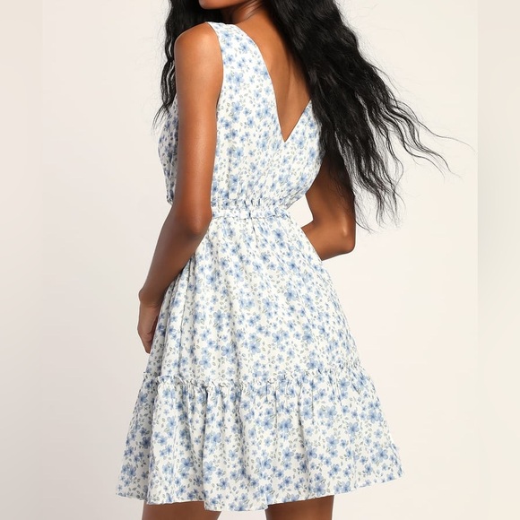 Lulus White and Blue Floral Mini Dress - Picture 2 of 6